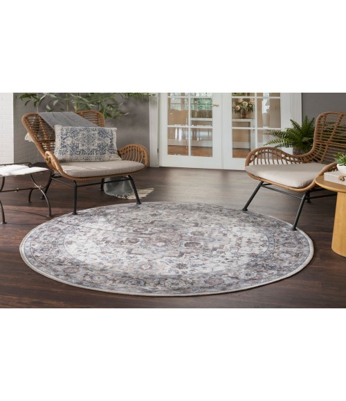 Nicole Curtis Machine Washable Series 1 Ivory Beige SR101 5 ft. 3 in. Round Rug