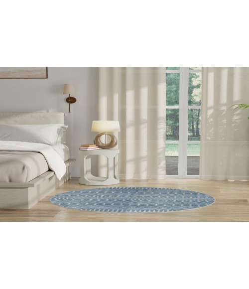 Nourison Astra Machine Washable Blue ASW10 5 ft. 3 in. Round Rug