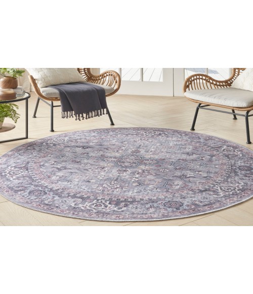 Nicole Curtis Machine Washable Series 1 Grey SR104 7 ft. 10 in. Round Rug