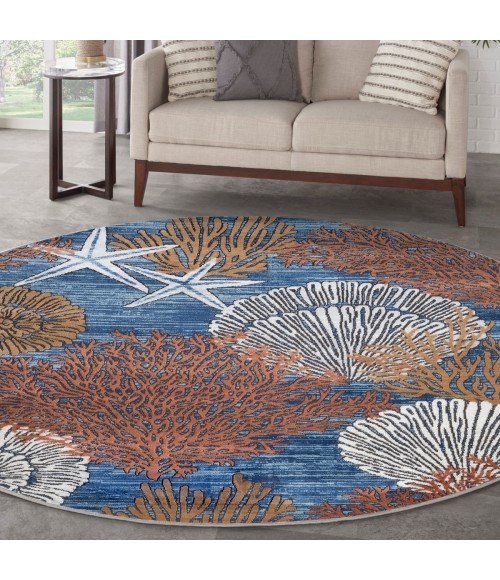 Nourison Seaside Blue Multicolor SDS04 8 ft. X Round Rug