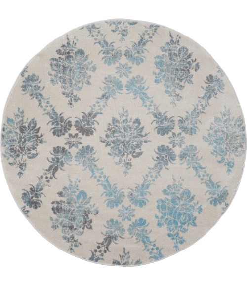 Nourison Tranquil Round Area Rug TRA09-Ivory/Turquoise