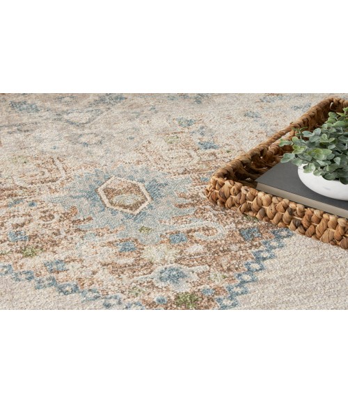 Nourison Astra Machine Washable Ivory Blue ASW13 5 ft. 3 in. Round Rug