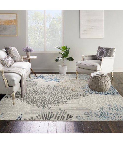 Nourison Pompeii Ivory Grey Blue Rug PMP04 5 ft. 3 in. X Square - Rugs Town Nourison Pompeii Ivory Grey Blue PMP04 5 ft. 3 in. X Square Rug