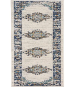 Nourison Passion Ivory/Grey/Blue PSN03 2 ft. 2 in. X 10 ft. Rectangle Rug
