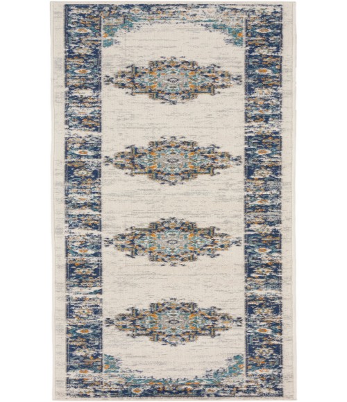 Nourison Passion Ivory/Grey/Blue PSN03 2 ft. 2 in. X 10 ft. Rectangle Rug