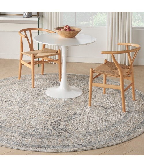 Nourison Nyle Ivory/Grey/Blue Rug NYE01 7’10” X Round - Rugs Town Nourison Nyle Ivory/Grey/Blue NYE01 7’10” X Round Rug