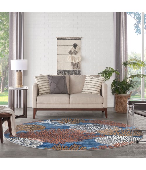 Nourison Seaside Blue Multicolor SDS04 8 ft. X Round Rug