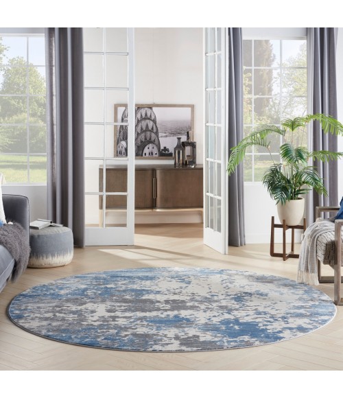 Nourison Rustic Textures Area Rug RUS08 Grey/Blue 5'3" Round
