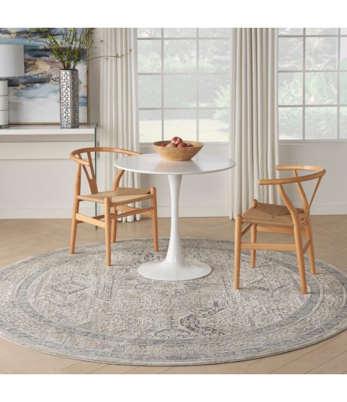 Nourison Nyle Ivory/Grey/Blue Rug NYE01 7’10” X Round - Rugs Town Nourison Nyle Ivory/Grey/Blue NYE01 7’10” X Round Rug