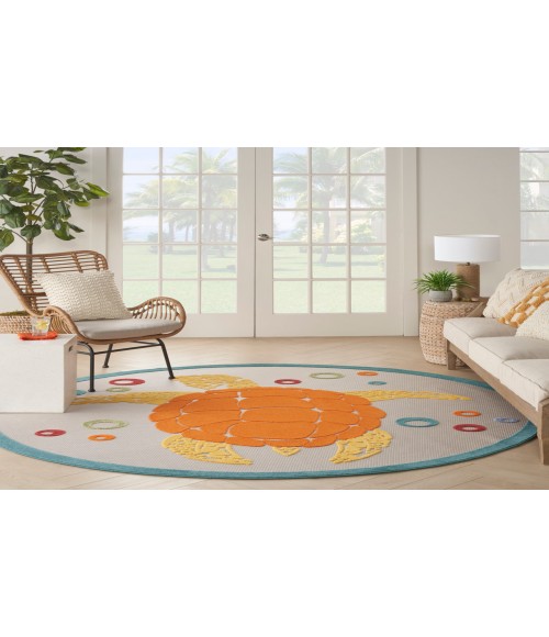 Nourison Aloha Teal Multi ALH27 5 ft. 3 in. Round Rug