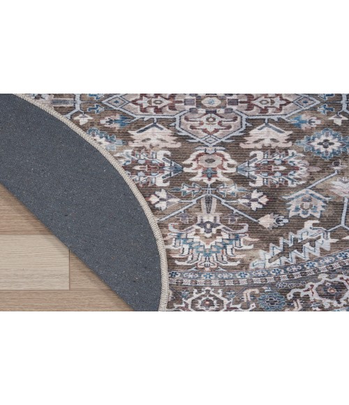 Nicole Curtis Machine Washable Series 1 Olive Ivory SR104 5 ft. 3 in. Round Rug