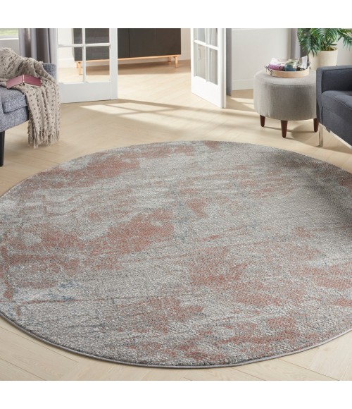 Nourison Rustic Textures Area Rug RUS15 Light Grey/Rust 7'10" Round