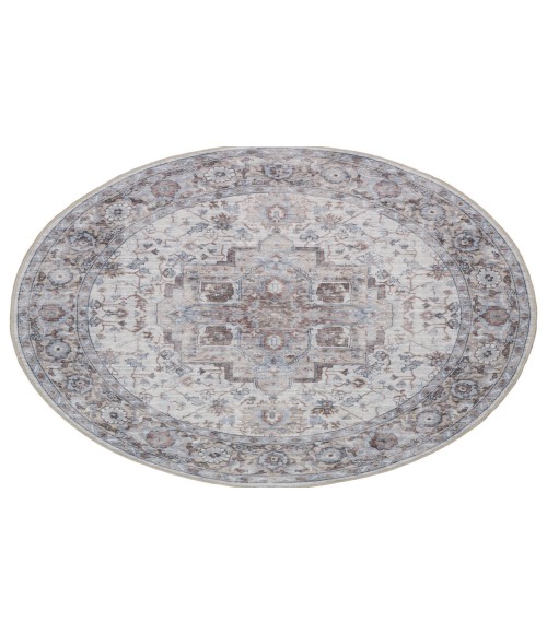 Nicole Curtis Machine Washable Series 1 Ivory Beige SR101 5 ft. 3 in. Round Rug