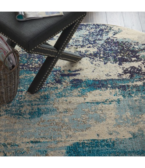 Nourison Celestial Round Area Rug CES02-Ivory/Teal Blue