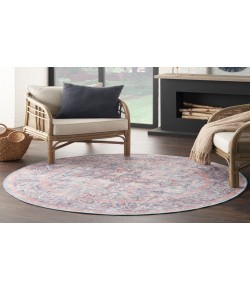Nicole Curtis Machine Washable Series 1 Blue Multicolor SR104 5 ft. 3 in. Round Rug