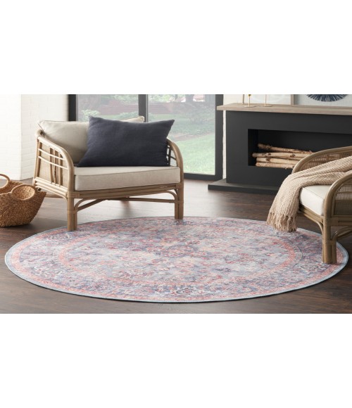 Nicole Curtis Machine Washable Series 1 Blue Multicolor SR104 5 ft. 3 in. Round Rug