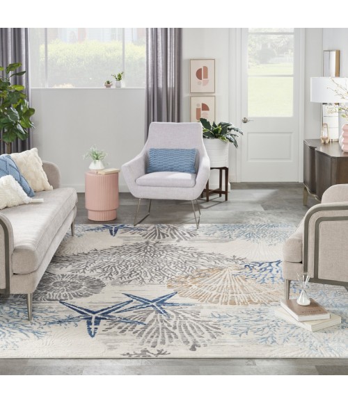 Nourison Pompeii Ivory Grey Blue PMP04 7 ft. 10 in. X 9 ft. 10 in. Rect. Rug