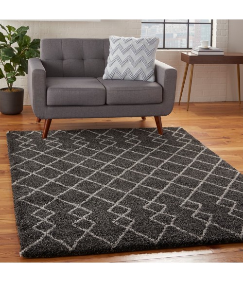 Nourison Geometric Shag Charcoal GOS01 5 ft. 3 in. X 7 ft. 3 in. Rect. Rug