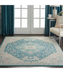 Nourison Tranquil(Traql) - Tra07 Ivory Turquoise Area Rug 5 ft. 3 X 7 ft. 3 Rectangle