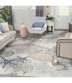 Nourison Pompeii Ivory Grey Blue PMP04 7 ft. 10 in. X 9 ft. 10 in. Rect. Rug