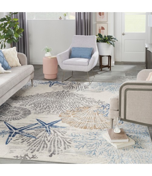 Nourison Pompeii Ivory Grey Blue PMP04 7 ft. 10 in. X 9 ft. 10 in. Rect. Rug