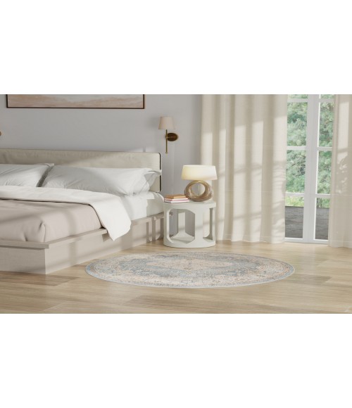 Nourison Astra Machine Washable Silver Blue ASW11 4 ft. Round Rug