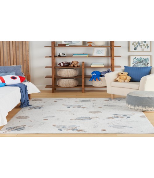 Nourison Astra Machine Washable Ivory Multicolor ASW18 5 ft. 3 in. X 7 ft. Rectangle Rug