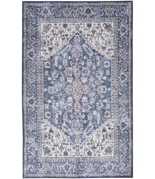 Nicole Curtis Machine Washable Series 1 Navy Ivory SR104 4 ft. X 6 ft. Rectangle Rug