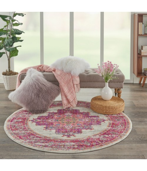Nourison Passion Round Area Rug PSN03-Ivory/Fuchsia