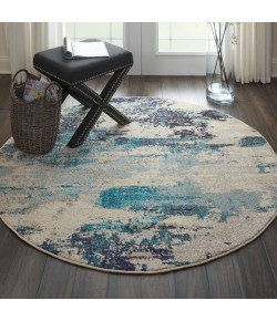 Nourison Celestial - Ces02 Ivory Teal Blue Area Rug 4 ft. X Round