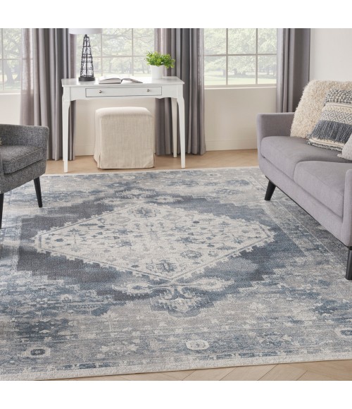 Nourison Astra Machine Washable Area Rug Nourison Astra Machine Washable Area Rug ASW11 Blue/Ivory