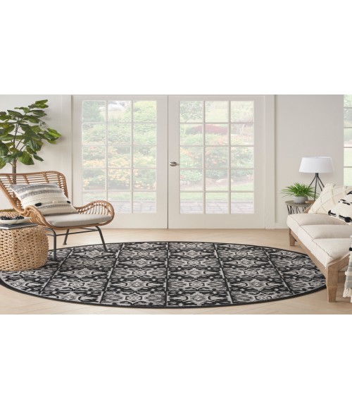 Nourison Aloha Black White ALH34 7’10” Round Rug
