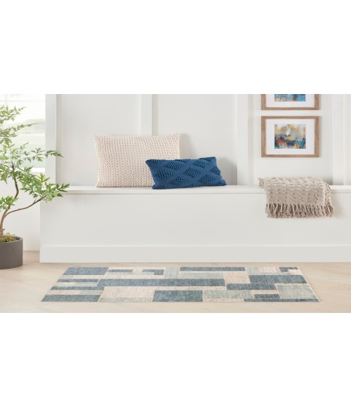 Nourison Astra Machine Washable Blue Ivory ASW09 3 ft. 3 in. X 5 ft. Rectangle Rug