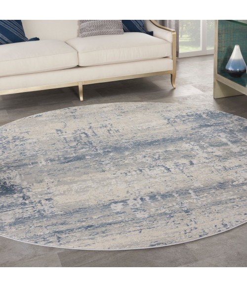 Rustic Textures Area Rug Nourison Rustic Textures Area Rug RUS10 Ivory Blue 7'10" Round