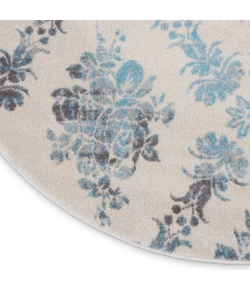 Nourison Tranquil Round Area Rug TRA09-Ivory/Turquoise