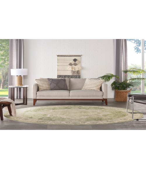 Nourison Astra Machine Washable Ivory Green ASW12 5 ft. 3 in. Round Rug