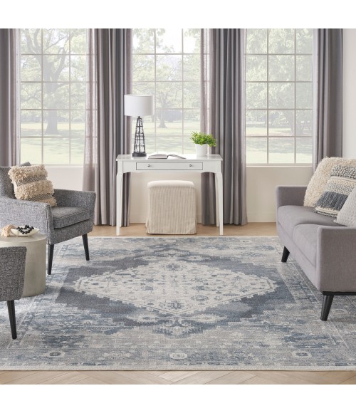 Nourison Astra Machine Washable Area Rug Nourison Astra Machine Washable Area Rug ASW11 Blue/Ivory