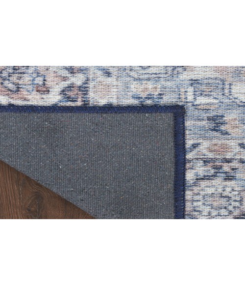 Nicole Curtis Machine Washable Series 1 Ivory Navy SR101 4 ft. X 6 ft. Rectangle Rug