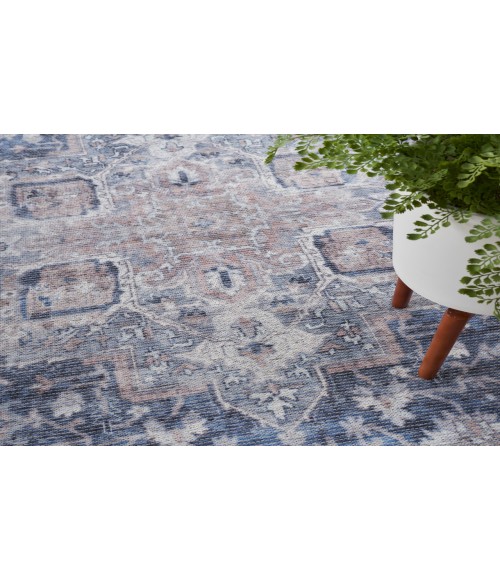 Nicole Curtis Machine Washable Series 1 Ivory Navy SR101 4 ft. X 6 ft. Rectangle Rug