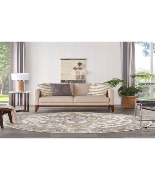 Nourison Astra Machine Washable Beige ASW12 7 ft. 10 in. Round Rug