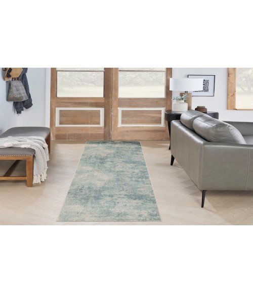 Nourison Astra Machine Washable Blue Ivory ASW07 2 ft. 2 in. X 8 ft. Rectangle Rug