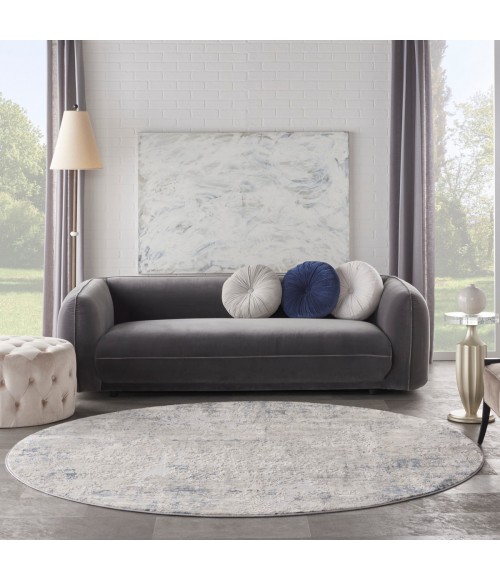 Nourison Rustic Textures Area Rug RUS07 Ivory Grey Blue 5'3" Round