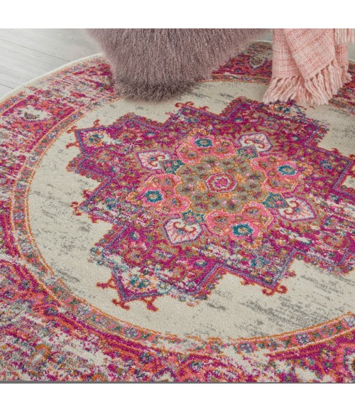 Nourison Passion Round Area Rug PSN03-Ivory/Fuchsia