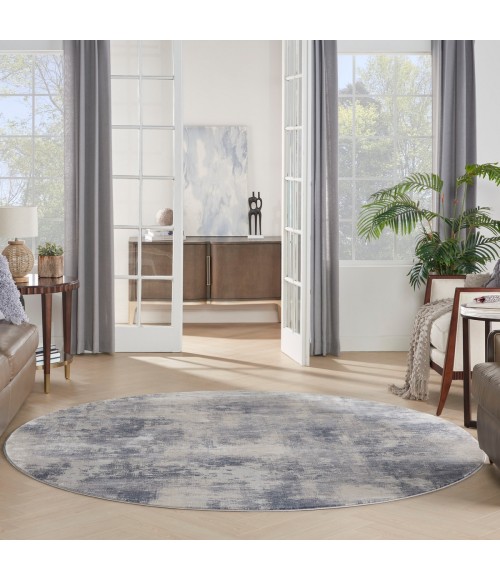 Nourison Rustic Textures Area Rug RUS02 Blue/Ivory 5'3" Round