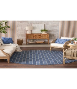 Nourison Reversible Indoor Outdoor Blue RVB01 8 ft. Round Rug