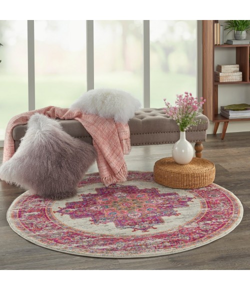 Nourison Passion Round Area Rug PSN03-Ivory/Fuchsia
