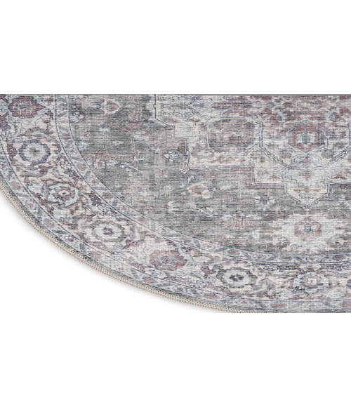 Nicole Curtis Machine Washable Series 1 Ivory Grey SR101 5 ft. 3 in. Round Rug