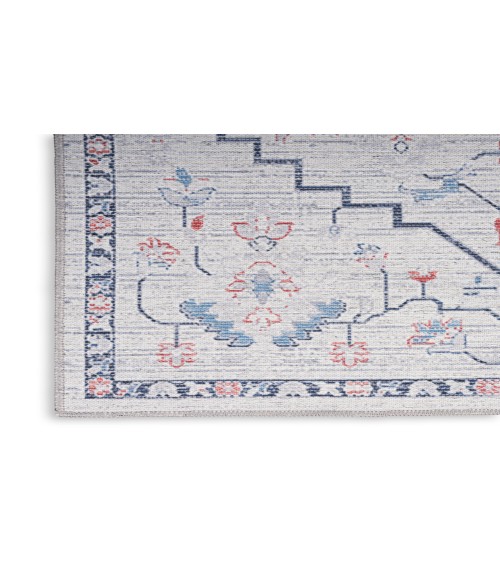 Nicole Curtis Machine Washable Series 1 Ivory Blue SR110 2 ft. 2 in. X 10 ft. Rectangle Rug