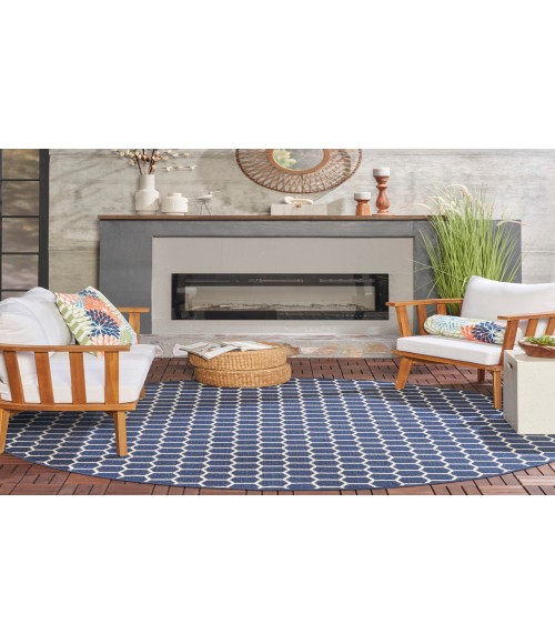 Nourison Reversible Indoor Outdoor Navy RVB01 8 ft. Round Rug