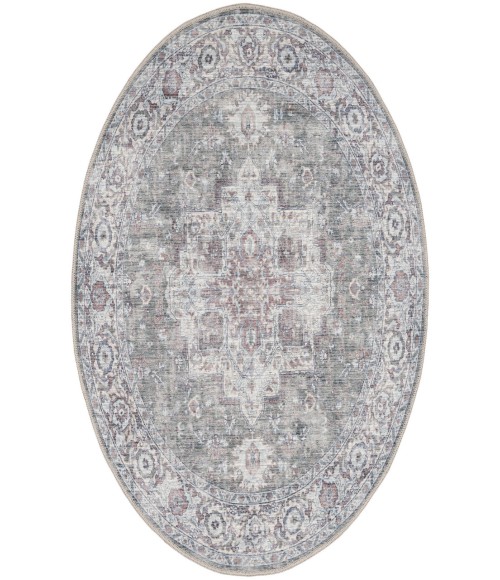 Nicole Curtis Machine Washable Series 1 Ivory Grey SR101 4 ft. Round Rug